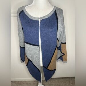 La Fee Verte Anthropologie Geometric Cardigan in Blue, Gray, and Tan size XS/S